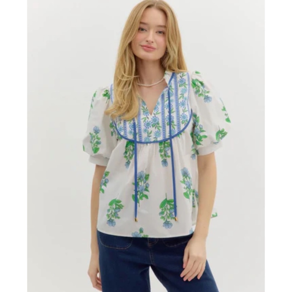 Entro Floral Contrast Bib Top - L - NWT
